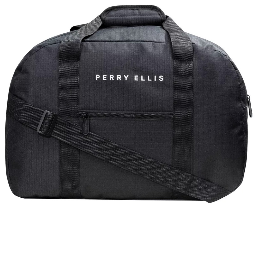 Perry Ellis-“Black Duffle Gym Bag”- Travel Luggage Carry On-(NEW WITH TAGS)